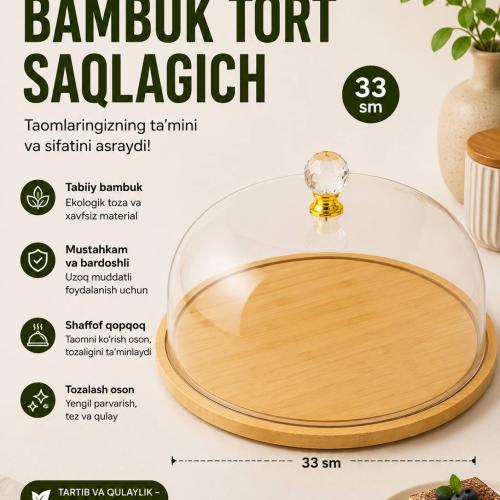 Bambuk non idish qopqogi'i akril aylana 33sm DB-130-153